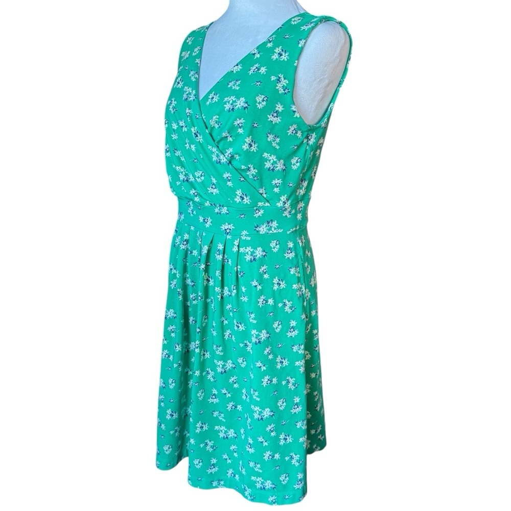 Lands’ End Fit & Flare Floral Dress Green White Size M Petite - Picture 6 of 11